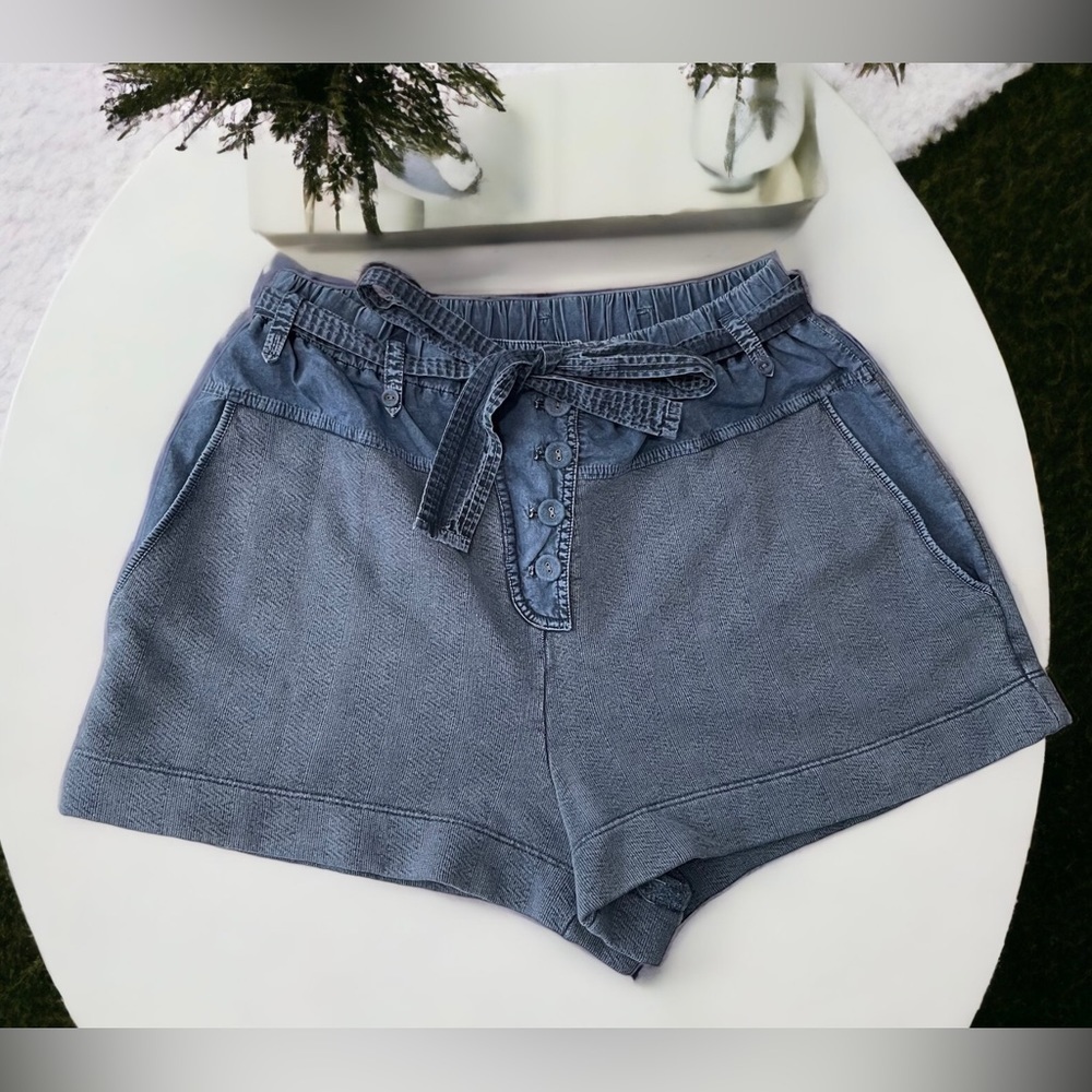 ULLA JOHNSON Lou Lou Short in Indigo Acid Medium belted tie waist blue
